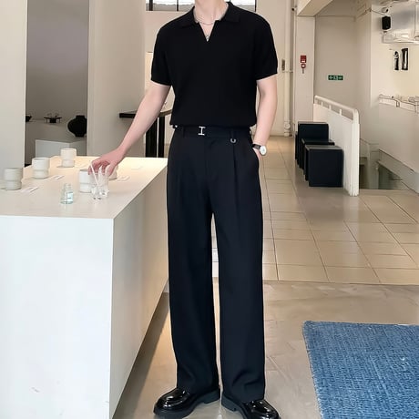 minimal square line collar tee /3color　VM1111