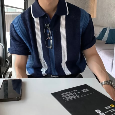 retro striped knit polo /2color　VG1328