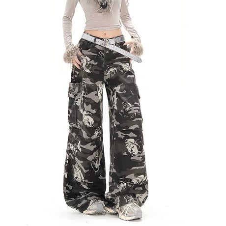 rose camo wide cargo pants　VM1001