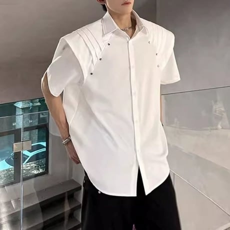 pleated detail short sleeve shirt /2color　VM1160