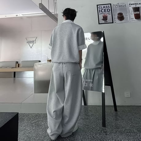 layered look short sleeve sweatshirt setup /2color　VM1159