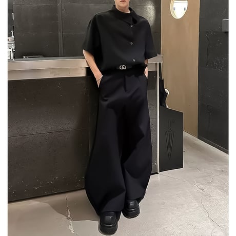asymmetric collar drape shirt /2color　VM1157