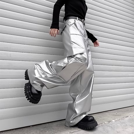 metallic wide cargo pants　VM1142