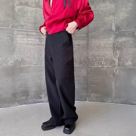rhinestone embellish wide slacks /2color　VM1155