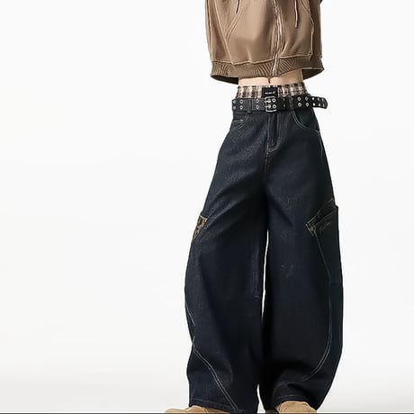 leopard cargo wide denim /2color　VM1010