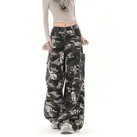 rose camo wide cargo pants　VM1001