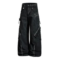 multi-zip belted wide denim　VM1049