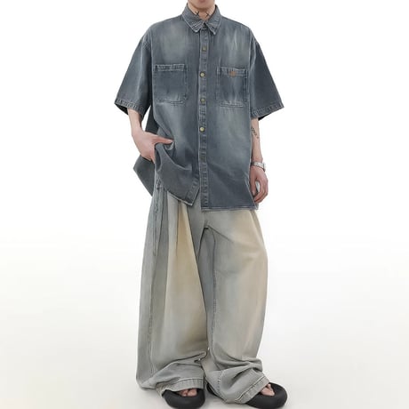 distressed wide work pants /2color　VM1026