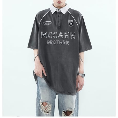 washed raglan oversized polo　VM1037