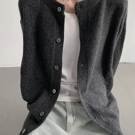minimal relaxed crew cardigan /2color　VM1042