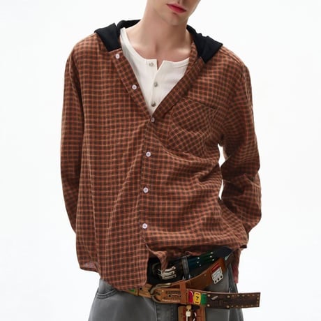 contrast hood check shirt　VG1165