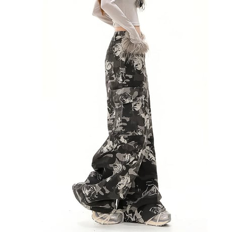 rose camo wide cargo pants　VM1001