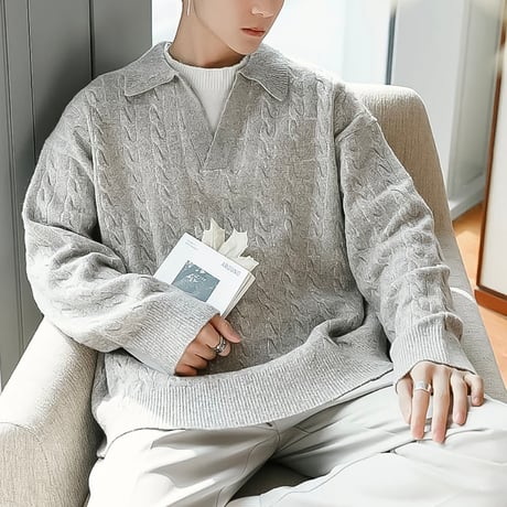oversized polo knit /2color　VG1325