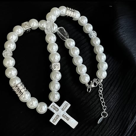 pearl cross charm necklace　VM1094