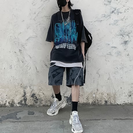 washed graphic oversized tee　VM1039
