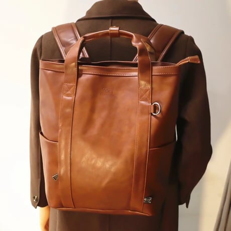 minimal square leather backpack /4color　VG1197