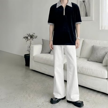oversized half zip color block polo /2color　VM1113