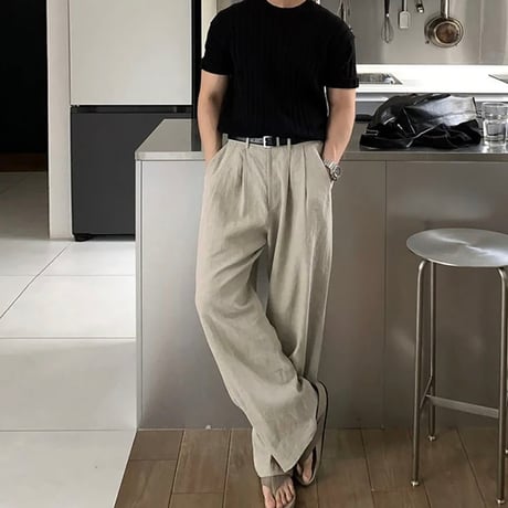 linen like wide straight slacks VG1286