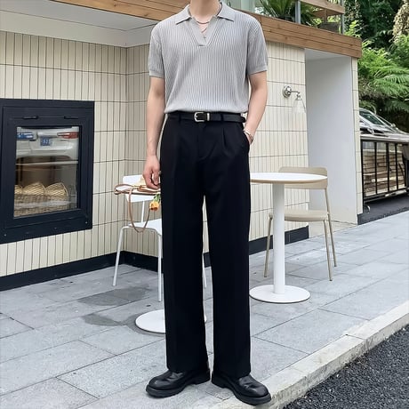 minimal square line collar tee /3color　VM1111
