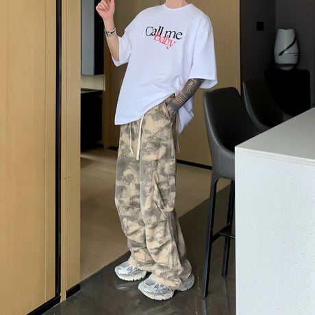 digital camo wide baggy cargo pants　VG1060