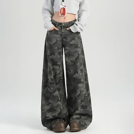 camo baggy wide denim pants /2color　VM1047