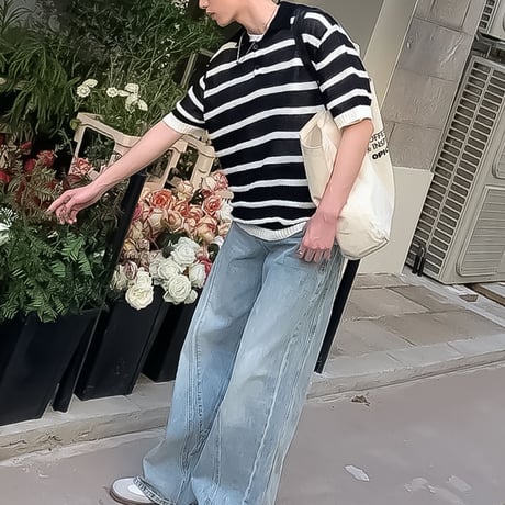 relaxed striped knit polo /3color　VM1171