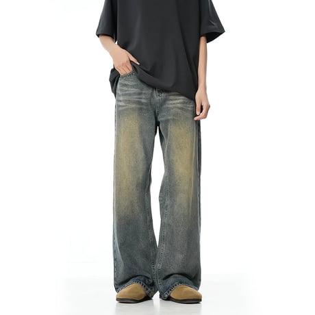 vintage washed wide denim pants　VM1057