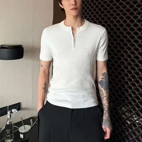 minimal rib knit polo /2color　VM1112