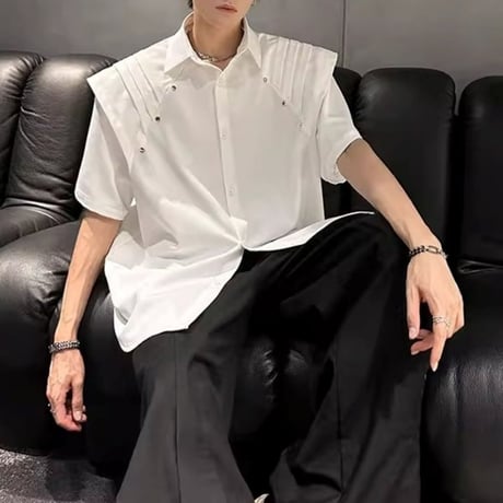 pleated detail short sleeve shirt /2color　VM1160