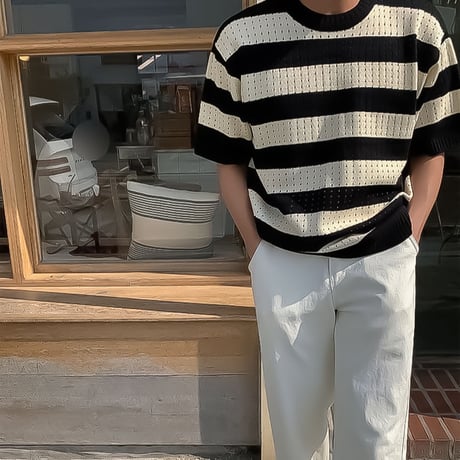 mesh border knit tee /2color　VM1172