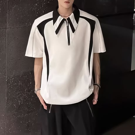 minimal contrast zip polo /2color　VM1163