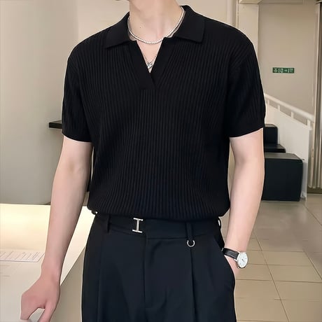 minimal square line collar tee /3color　VM1111