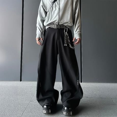 curved rivet wide slacks /2color　VM1091