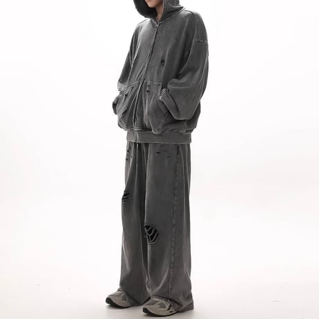 chemical damaged zip hoodie　VM1013