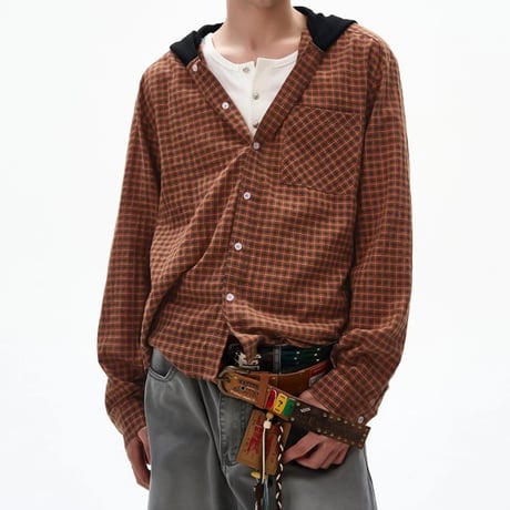contrast hood check shirt　VG1165