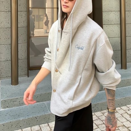 logo embroidery button front hoodie /2color　VG1046