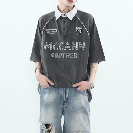 washed raglan oversized polo　VM1037