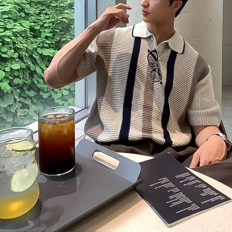 retro striped knit polo /2color　VG1328