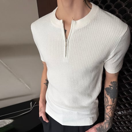 minimal rib knit polo /2color　VM1112