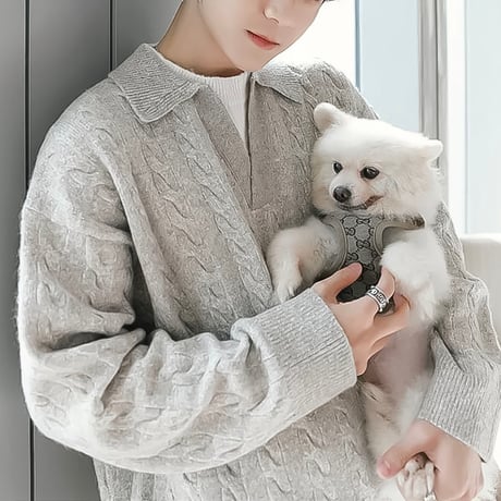 oversized polo knit /2color　VG1325