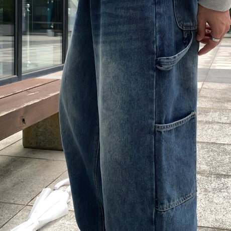 carpenter washing wide denim pants /4color　VG1108