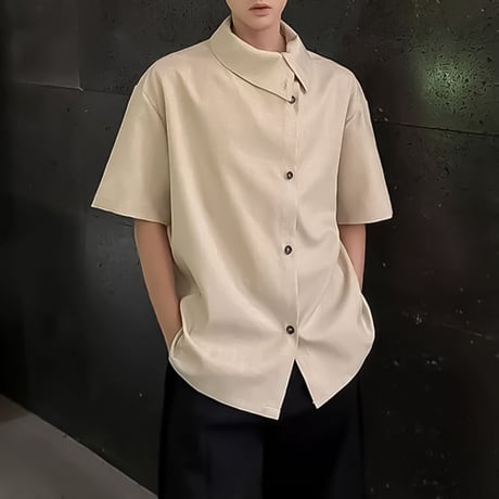 asymmetric collar drape shirt /2color　VM1157