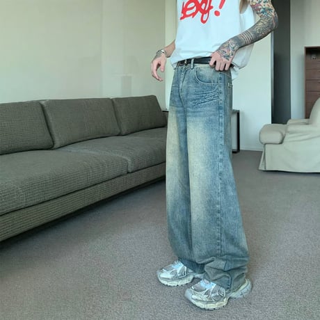 vintage washed baggy denim pants　VG1246