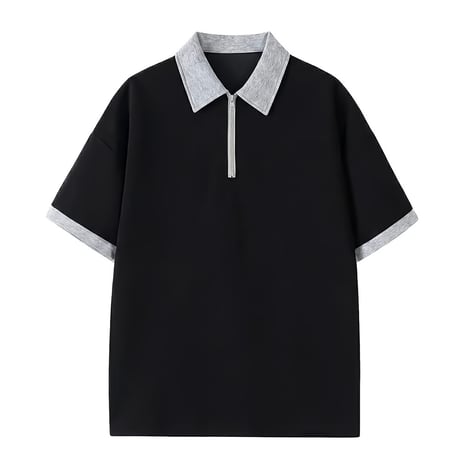 oversized half zip color block polo /2color　VM1113