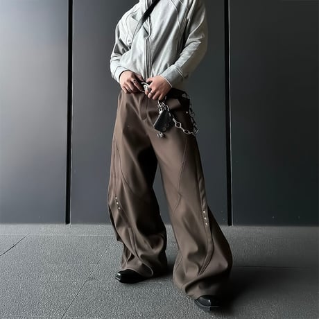 curved rivet wide slacks /2color　VM1091
