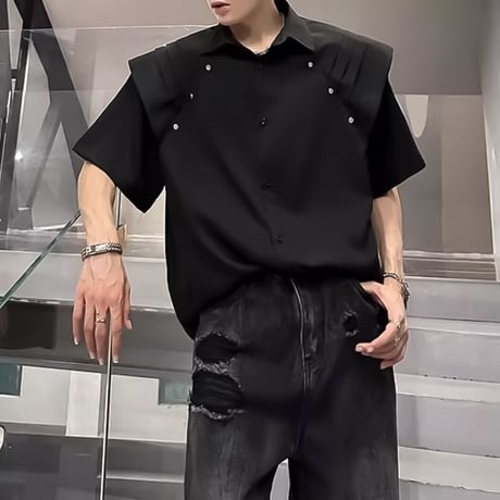 pleated detail short sleeve shirt /2color　VM1160