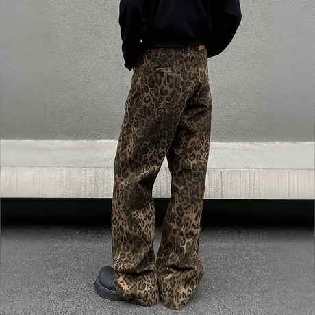 leopard pattern wide denim pants　VM1054