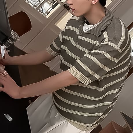 relaxed striped knit polo /3color　VM1171