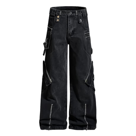 multi-zip belted wide denim　VM1049