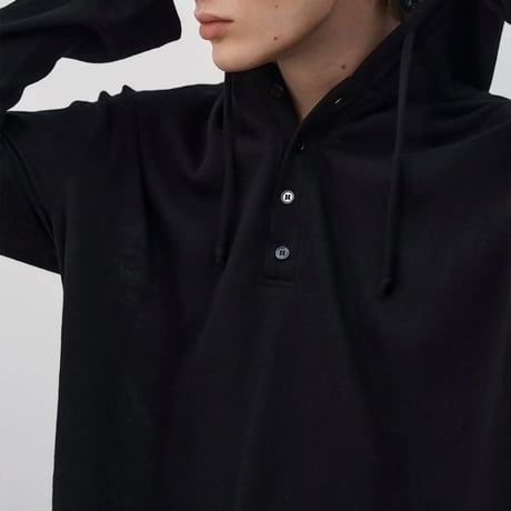 henley neck hoodie shirt /3color　VG1006